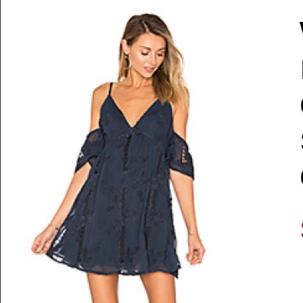 Navy lace mini off the shoulder dress